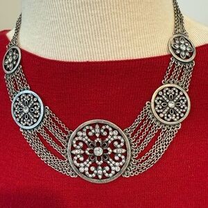 Touchstone Crystal by Swarovski Silver Necklace with Intricate Design